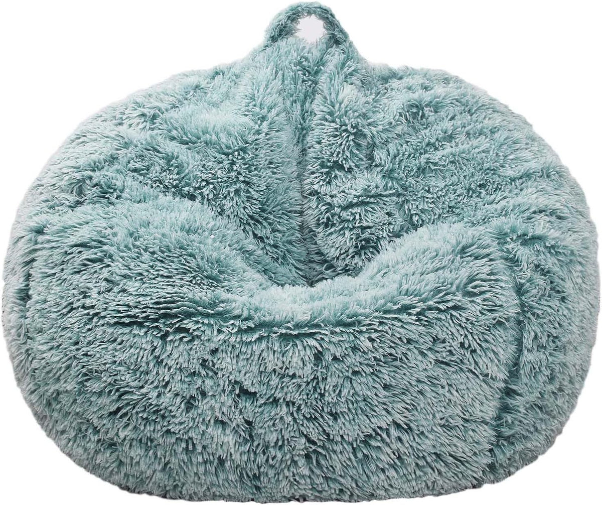 Fluffy Stuffed Animal Storage Bean Bag Chair Cover (No Filler), Faux Fur Comfy Bean Bag Cover for Organizing Plush Toys or Textile, for Adults Teens Kids Girls,Dusty Pink