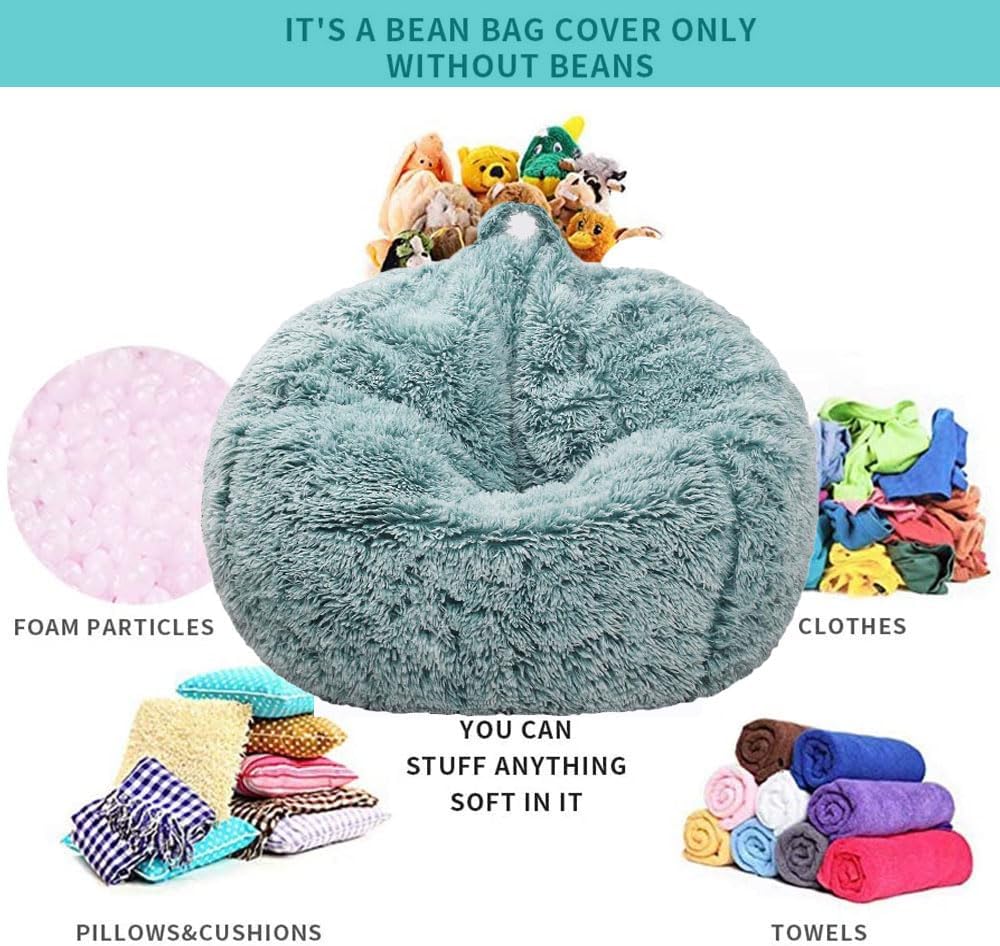 Fluffy Stuffed Animal Storage Bean Bag Chair Cover (No Filler), Faux Fur Comfy Bean Bag Cover for Organizing Plush Toys or Textile, for Adults Teens Kids Girls,Dusty Pink