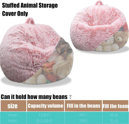 Fluffy Stuffed Animal Storage Bean Bag Chair Cover (No Filler), Faux Fur Comfy Bean Bag Cover for Organizing Plush Toys or Textile, for Adults Teens Kids Girls,Dusty Pink