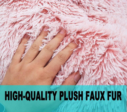 Fluffy Stuffed Animal Storage Bean Bag Chair Cover (No Filler), Faux Fur Comfy Bean Bag Cover for Organizing Plush Toys or Textile, for Adults Teens Kids Girls,Dusty Pink