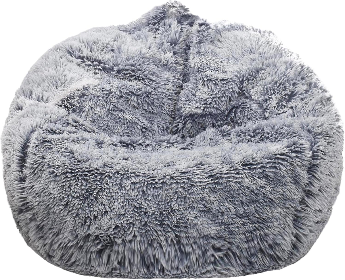 Fluffy Stuffed Animal Storage Bean Bag Chair Cover (No Filler), Faux Fur Comfy Bean Bag Cover for Organizing Plush Toys or Textile, for Adults Teens Kids Girls,Dusty Pink