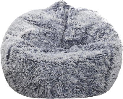 Fluffy Stuffed Animal Storage Bean Bag Chair Cover (No Filler), Faux Fur Comfy Bean Bag Cover for Organizing Plush Toys or Textile, for Adults Teens Kids Girls,Dusty Pink