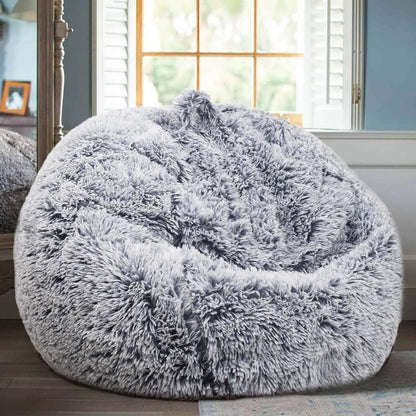 Fluffy Stuffed Animal Storage Bean Bag Chair Cover (No Filler), Faux Fur Comfy Bean Bag Cover for Organizing Plush Toys or Textile, for Adults Teens Kids Girls,Dusty Pink