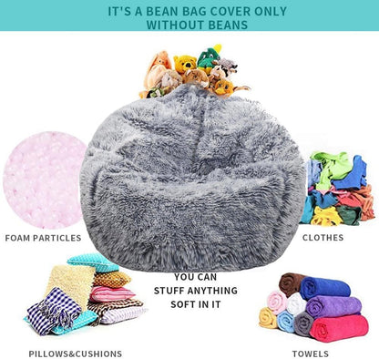 Fluffy Stuffed Animal Storage Bean Bag Chair Cover (No Filler), Faux Fur Comfy Bean Bag Cover for Organizing Plush Toys or Textile, for Adults Teens Kids Girls,Dusty Pink