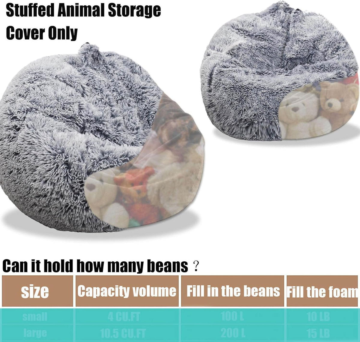 Fluffy Stuffed Animal Storage Bean Bag Chair Cover (No Filler), Faux Fur Comfy Bean Bag Cover for Organizing Plush Toys or Textile, for Adults Teens Kids Girls,Dusty Pink
