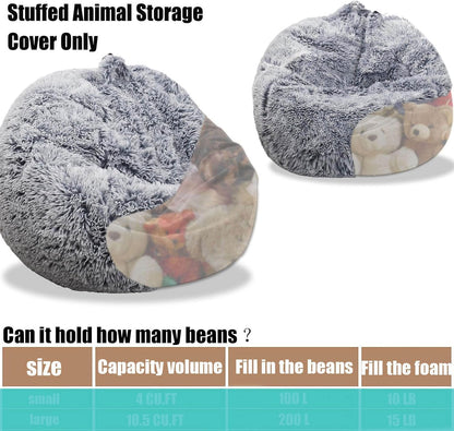 Fluffy Stuffed Animal Storage Bean Bag Chair Cover (No Filler), Faux Fur Comfy Bean Bag Cover for Organizing Plush Toys or Textile, for Adults Teens Kids Girls,Dusty Pink