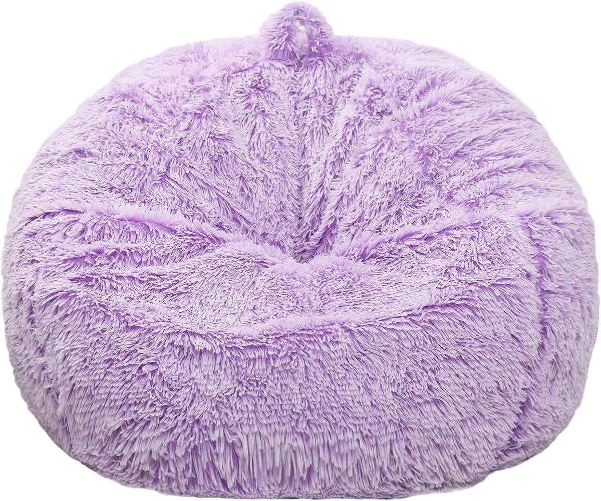 Fluffy Stuffed Animal Storage Bean Bag Chair Cover (No Filler), Faux Fur Comfy Bean Bag Cover for Organizing Plush Toys or Textile, for Adults Teens Kids Girls,Dusty Pink