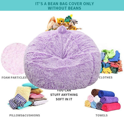 Fluffy Stuffed Animal Storage Bean Bag Chair Cover (No Filler), Faux Fur Comfy Bean Bag Cover for Organizing Plush Toys or Textile, for Adults Teens Kids Girls,Dusty Pink