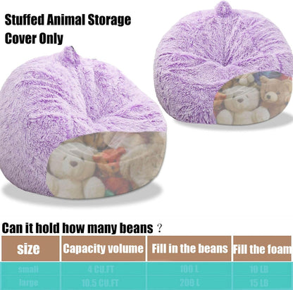 Fluffy Stuffed Animal Storage Bean Bag Chair Cover (No Filler), Faux Fur Comfy Bean Bag Cover for Organizing Plush Toys or Textile, for Adults Teens Kids Girls,Dusty Pink