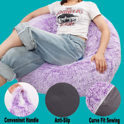 Fluffy Stuffed Animal Storage Bean Bag Chair Cover (No Filler), Faux Fur Comfy Bean Bag Cover for Organizing Plush Toys or Textile, for Adults Teens Kids Girls,Dusty Pink