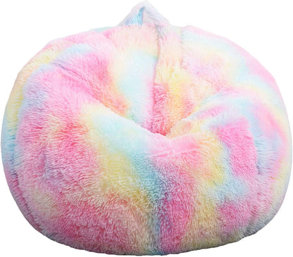 Fluffy Stuffed Animal Storage Bean Bag Chair Cover (No Filler), Faux Fur Comfy Bean Bag Cover for Organizing Plush Toys or Textile, for Adults Teens Kids Girls,Dusty Pink