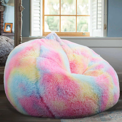 Fluffy Stuffed Animal Storage Bean Bag Chair Cover (No Filler), Faux Fur Comfy Bean Bag Cover for Organizing Plush Toys or Textile, for Adults Teens Kids Girls,Dusty Pink