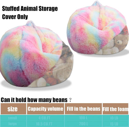 Fluffy Stuffed Animal Storage Bean Bag Chair Cover (No Filler), Faux Fur Comfy Bean Bag Cover for Organizing Plush Toys or Textile, for Adults Teens Kids Girls,Dusty Pink
