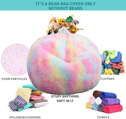Fluffy Stuffed Animal Storage Bean Bag Chair Cover (No Filler), Faux Fur Comfy Bean Bag Cover for Organizing Plush Toys or Textile, for Adults Teens Kids Girls,Dusty Pink