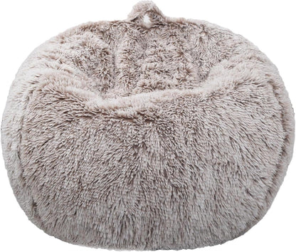 Fluffy Stuffed Animal Storage Bean Bag Chair Cover (No Filler), Faux Fur Comfy Bean Bag Cover for Organizing Plush Toys or Textile, for Adults Teens Kids Girls,Dusty Pink