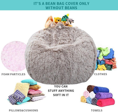 Fluffy Stuffed Animal Storage Bean Bag Chair Cover (No Filler), Faux Fur Comfy Bean Bag Cover for Organizing Plush Toys or Textile, for Adults Teens Kids Girls,Dusty Pink