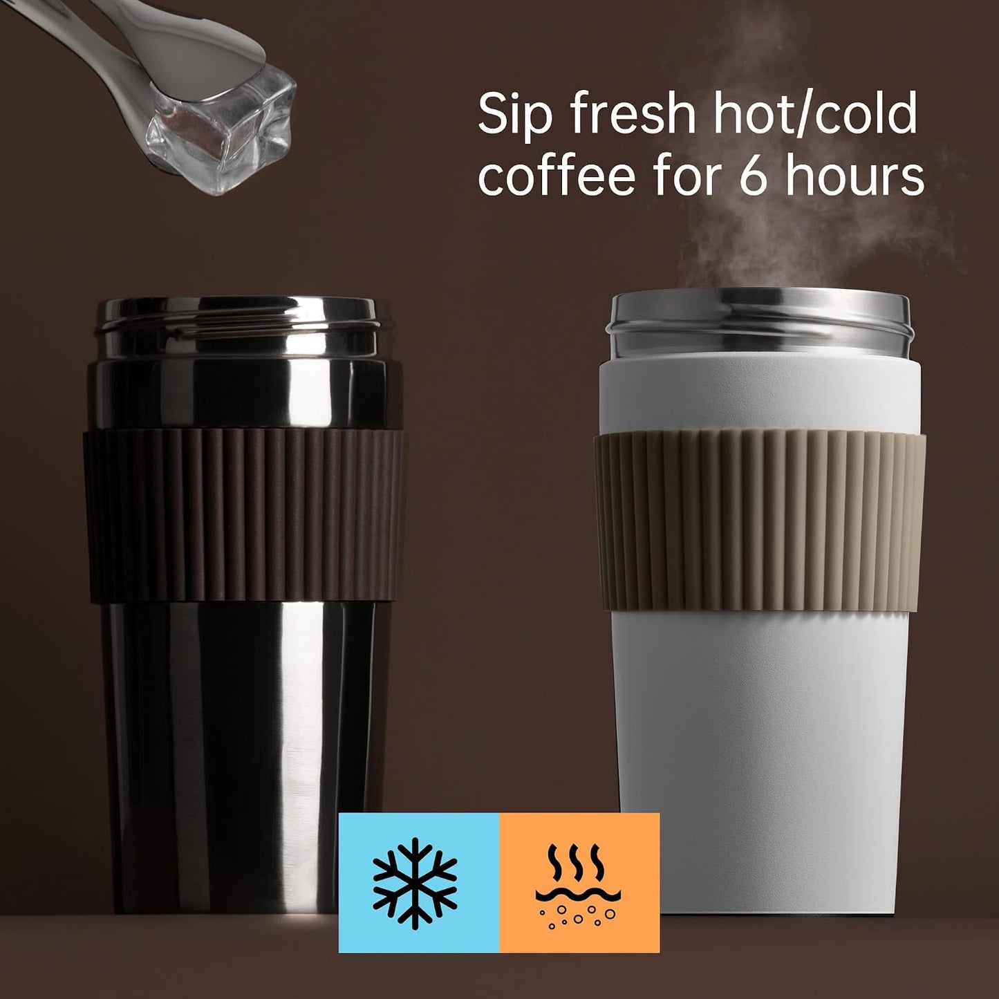 Rainbow Leakproof Travel Coffee Mug, 12oz Insulated Coffee Mug Orange | Flip top lid, double wall vacuum keeping cold hot 6H, smooth sip, cup holder fit idle for commute office EDC gift