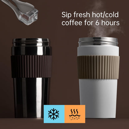 Rainbow Leakproof Travel Coffee Mug, 12oz Insulated Coffee Mug Orange | Flip top lid, double wall vacuum keeping cold hot 6H, smooth sip, cup holder fit idle for commute office EDC gift