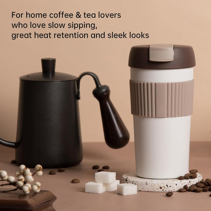 Rainbow Leakproof Travel Coffee Mug, 12oz Insulated Coffee Mug Orange | Flip top lid, double wall vacuum keeping cold hot 6H, smooth sip, cup holder fit idle for commute office EDC gift