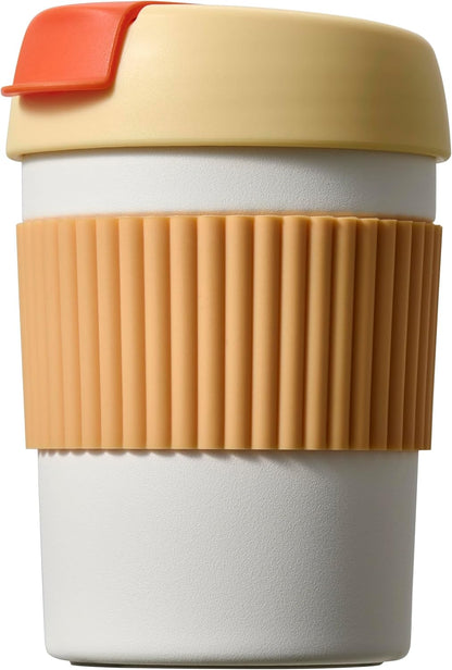 Rainbow Leakproof Travel Coffee Mug, 12oz Insulated Coffee Mug Orange | Flip top lid, double wall vacuum keeping cold hot 6H, smooth sip, cup holder fit idle for commute office EDC gift