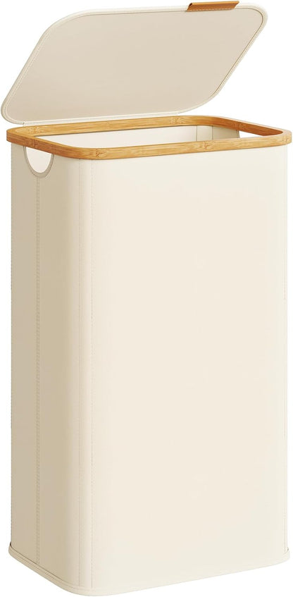 SONGMICS Laundry Hamper with Lid, 140L Laundry Basket, Bamboo Frame