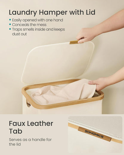 SONGMICS Laundry Hamper with Lid, 140L Laundry Basket, Bamboo Frame