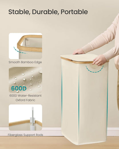SONGMICS Laundry Hamper with Lid, 140L Laundry Basket, Bamboo Frame