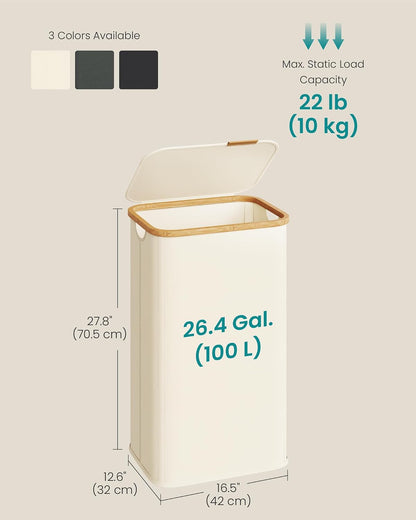 SONGMICS Laundry Hamper with Lid, 140L Laundry Basket, Bamboo Frame