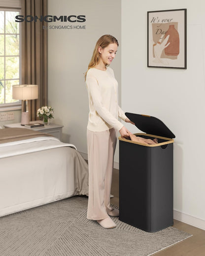 SONGMICS Laundry Hamper with Lid, 140L Laundry Basket, Bamboo Frame