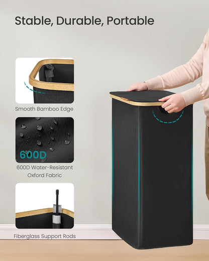 SONGMICS Laundry Hamper with Lid, 140L Laundry Basket, Bamboo Frame