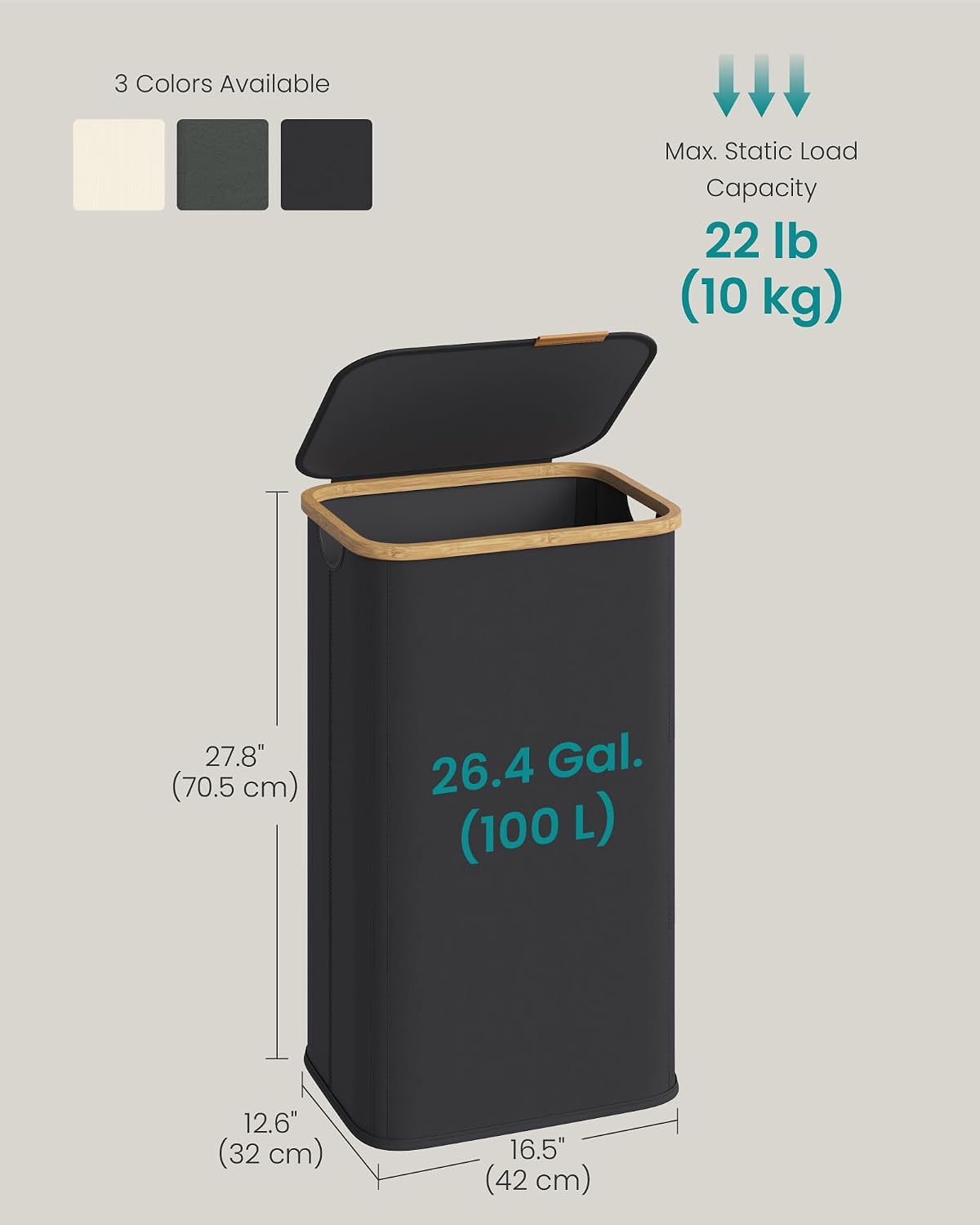 SONGMICS Laundry Hamper with Lid, 140L Laundry Basket, Bamboo Frame