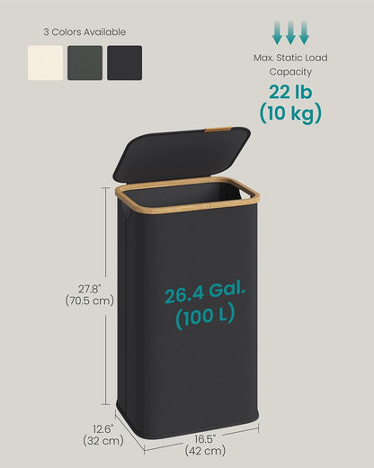 SONGMICS Laundry Hamper with Lid, 140L Laundry Basket, Bamboo Frame