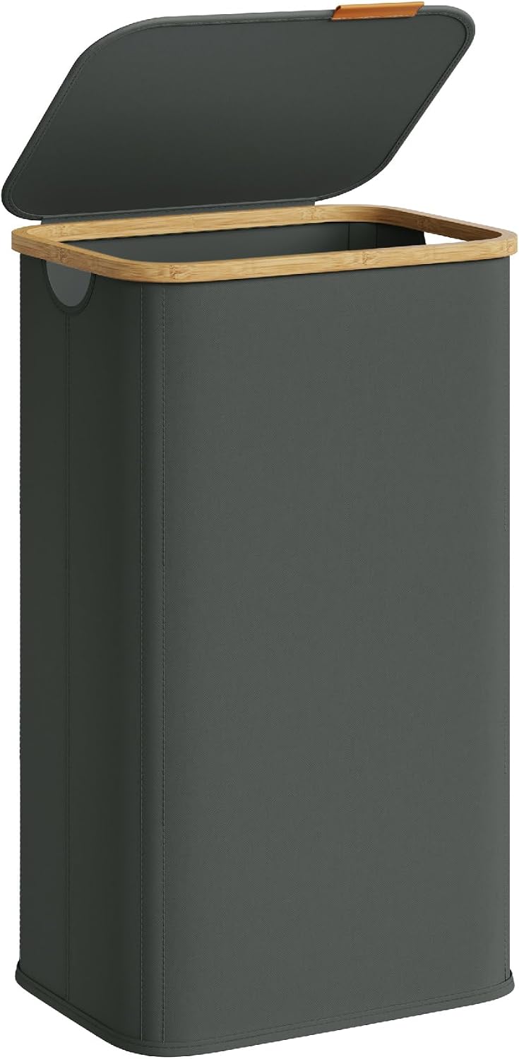 SONGMICS Laundry Hamper with Lid, 140L Laundry Basket, Bamboo Frame
