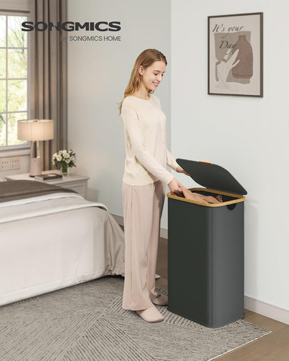 SONGMICS Laundry Hamper with Lid, 140L Laundry Basket, Bamboo Frame