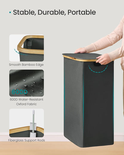 SONGMICS Laundry Hamper with Lid, 140L Laundry Basket, Bamboo Frame