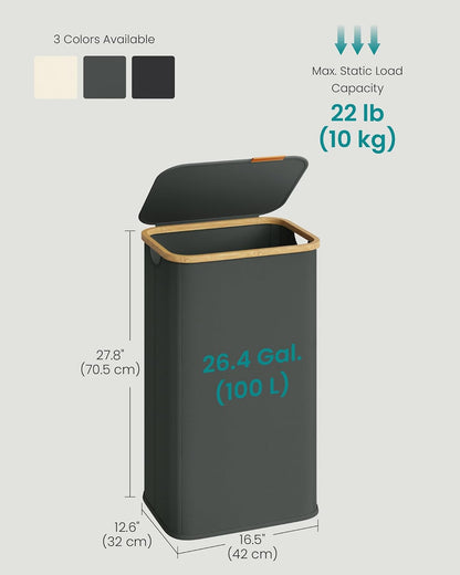 SONGMICS Laundry Hamper with Lid, 140L Laundry Basket, Bamboo Frame