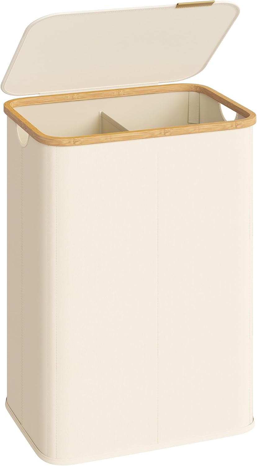 SONGMICS Laundry Hamper with Lid, 140L Laundry Basket, Bamboo Frame