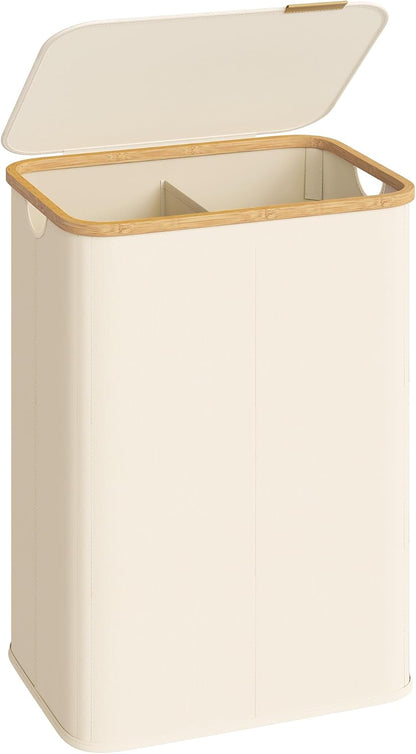 SONGMICS Laundry Hamper with Lid, 140L Laundry Basket, Bamboo Frame