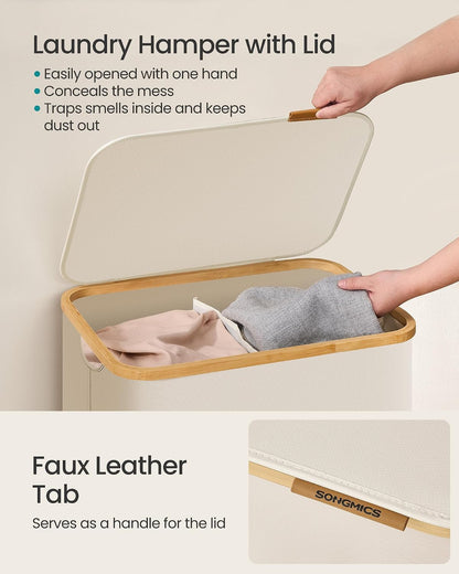 SONGMICS Laundry Hamper with Lid, 140L Laundry Basket, Bamboo Frame