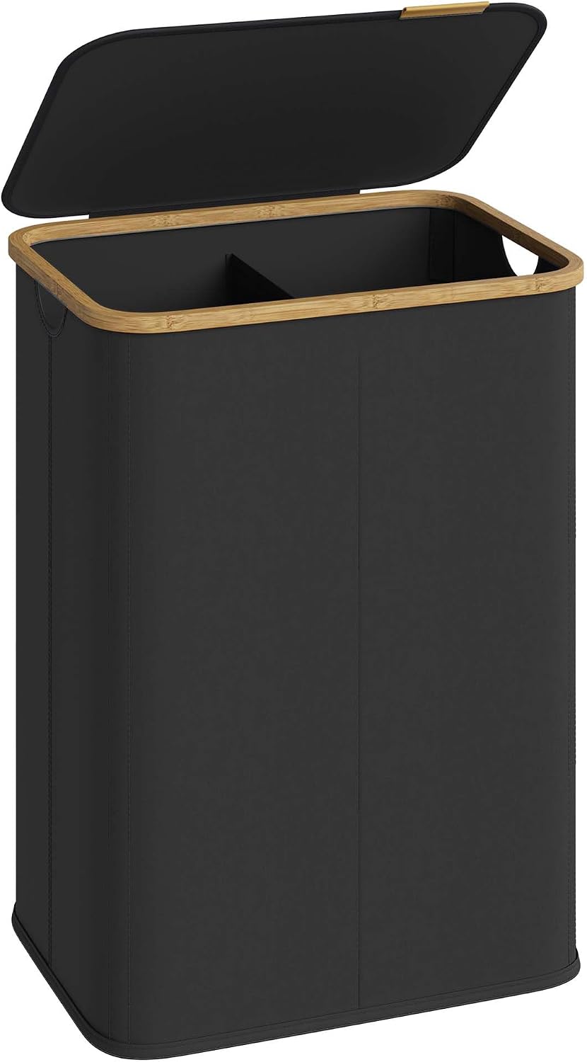 SONGMICS Laundry Hamper with Lid, 140L Laundry Basket, Bamboo Frame