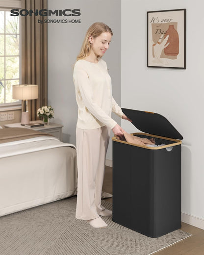 SONGMICS Laundry Hamper with Lid, 140L Laundry Basket, Bamboo Frame
