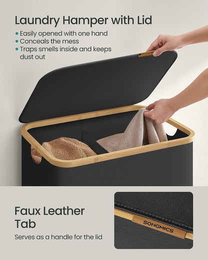 SONGMICS Laundry Hamper with Lid, 140L Laundry Basket, Bamboo Frame