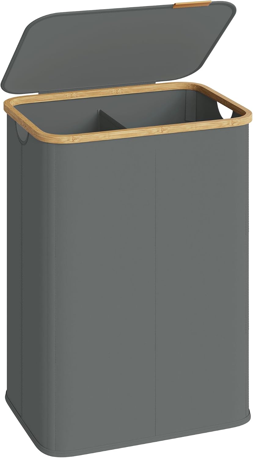 SONGMICS Laundry Hamper with Lid, 140L Laundry Basket, Bamboo Frame