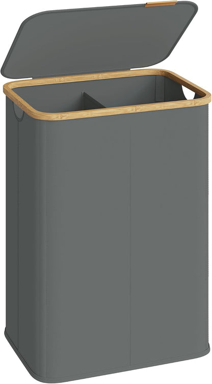 SONGMICS Laundry Hamper with Lid, 140L Laundry Basket, Bamboo Frame