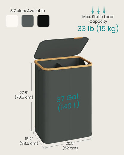 SONGMICS Laundry Hamper with Lid, 140L Laundry Basket, Bamboo Frame