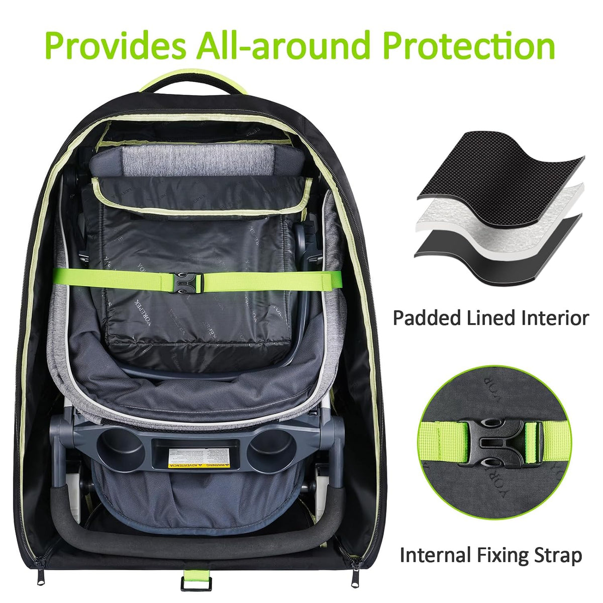 Padded Stroller Travel Bag with Wheels for Airplane