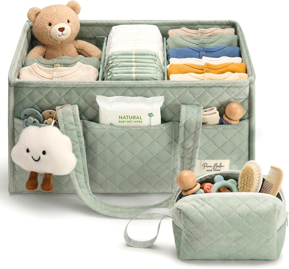 Baby Diaper Caddy Organizer, Baby Basket Shower Gift, Portable Changing Table Basket, Postpartum Caddy & Tote Bag Pouch, Newborn Boy & Girl Nursery Essentials Registry, Car Diaper Organizer