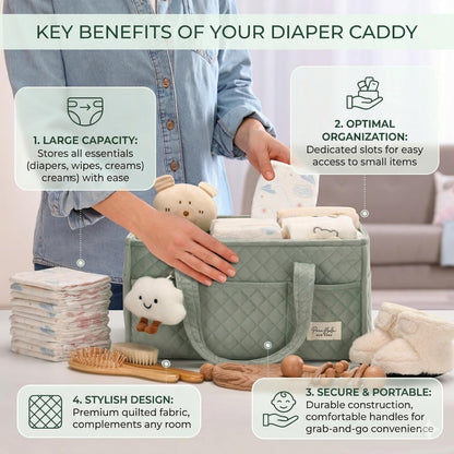 Baby Diaper Caddy Organizer, Baby Basket Shower Gift, Portable Changing Table Basket, Postpartum Caddy & Tote Bag Pouch, Newborn Boy & Girl Nursery Essentials Registry, Car Diaper Organizer