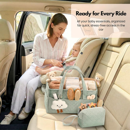 Baby Diaper Caddy Organizer, Baby Basket Shower Gift, Portable Changing Table Basket, Postpartum Caddy & Tote Bag Pouch, Newborn Boy & Girl Nursery Essentials Registry, Car Diaper Organizer