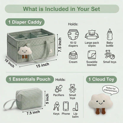 Baby Diaper Caddy Organizer, Baby Basket Shower Gift, Portable Changing Table Basket, Postpartum Caddy & Tote Bag Pouch, Newborn Boy & Girl Nursery Essentials Registry, Car Diaper Organizer